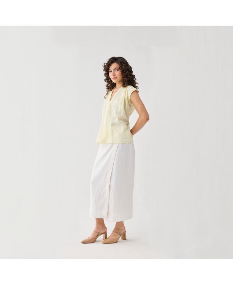 Women's V-neck Linen Overlap Top