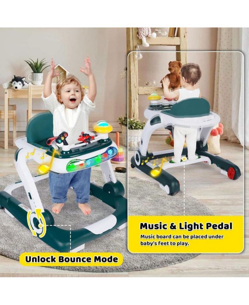 5-in-1 Baby Activity Walker with Music and Lights, Adjustable Height and Safety Bumper