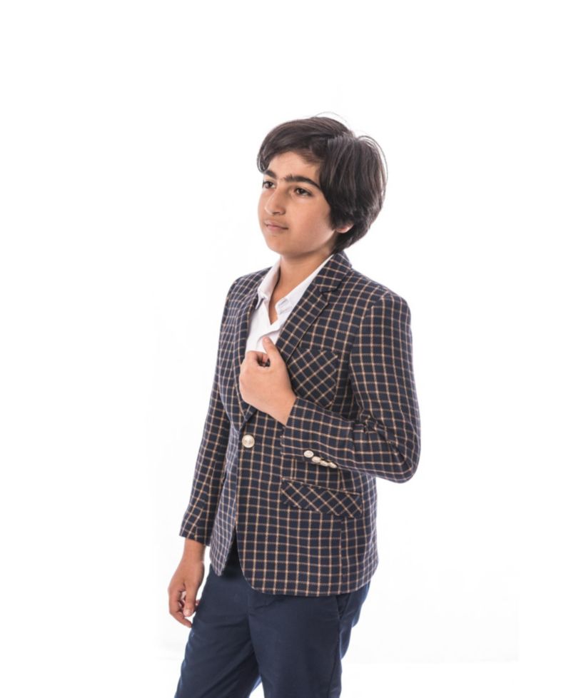 Toddler Navy Slim Fit Plaid Blazer