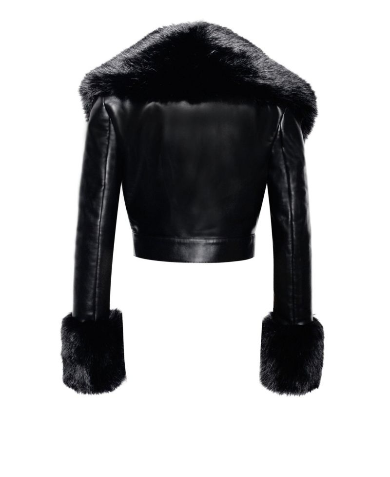 Women's Ziah Cropped Leather Jacket with Fur Collar