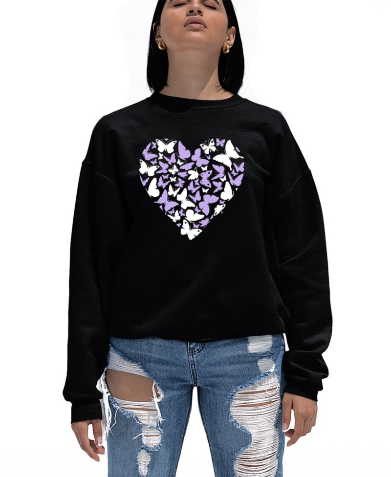 Women's Butterfly Heart Word Art Crew Neck Sweatshirt