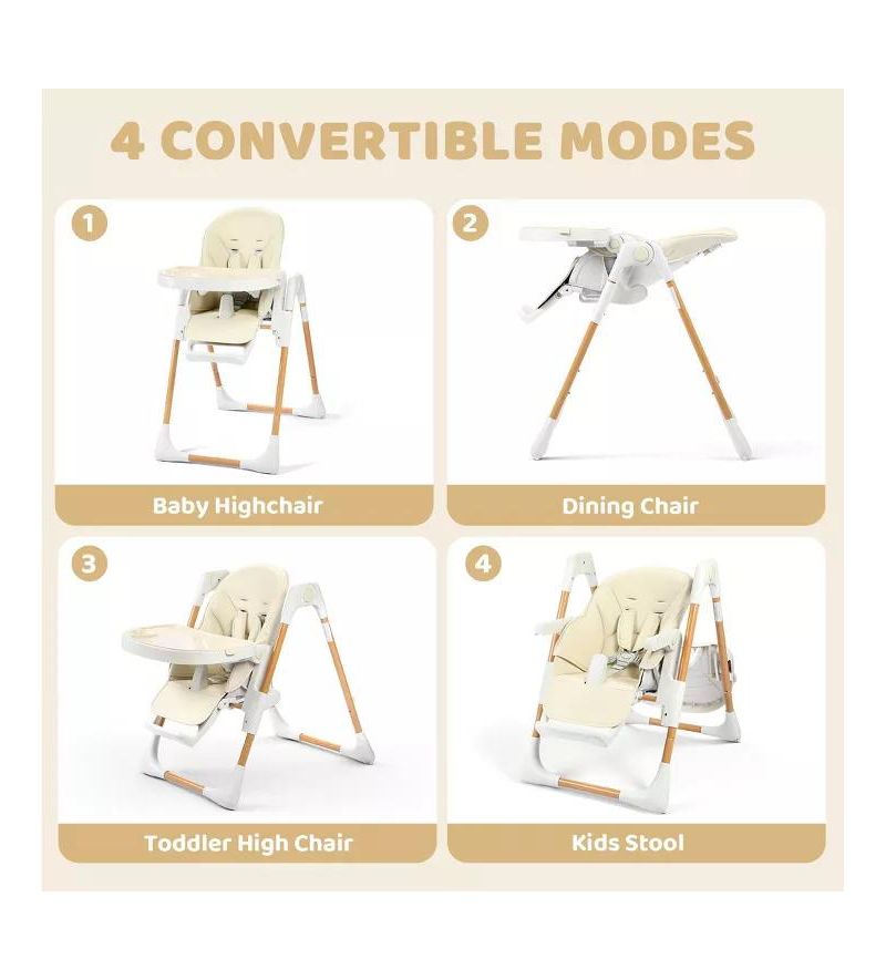 BabyKinder King Convertible Baby High Chair with Wood Grain Removable Double Tray and Easy Clean Design