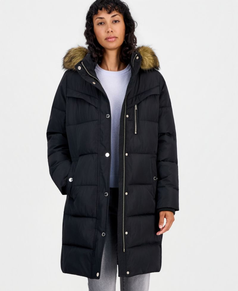 Michael Kors Women's Hooded Puffer Faux-Fur-Trim Coat