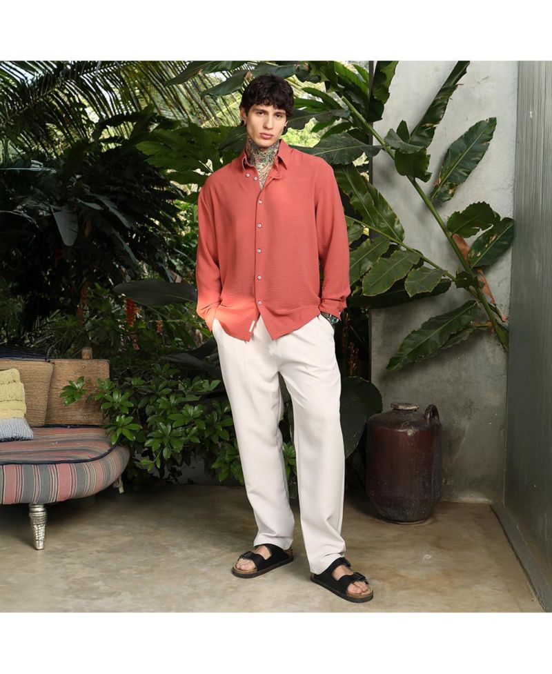 Men's Coral Orange Breezy Wrinked Shirt