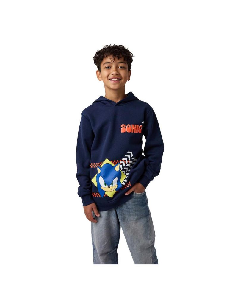 Little Boys Sonic Arrows and Checkered Flags Youth Navy Long Sleeve Hooded Sweatshirt-4