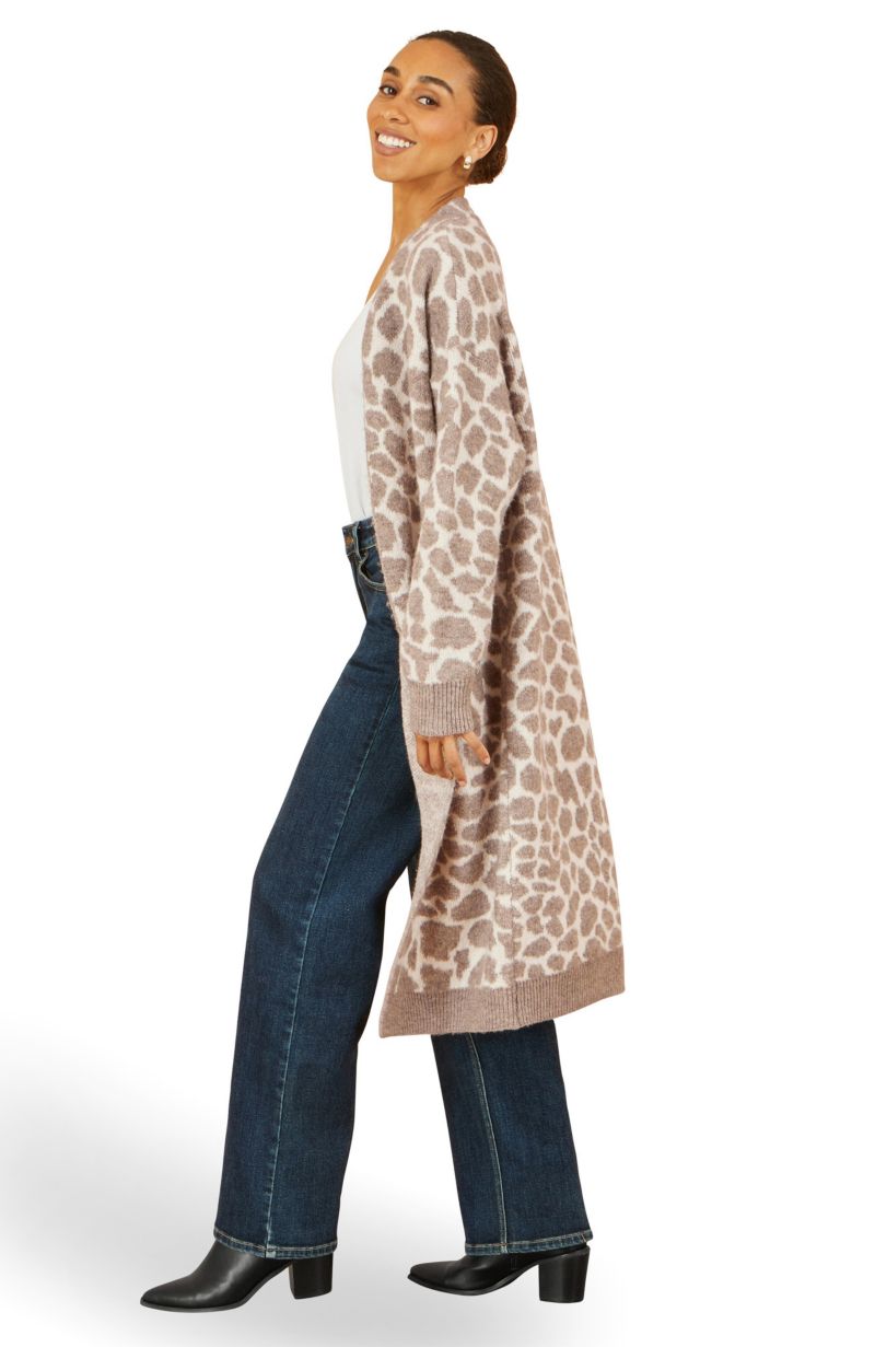 Women's Animal Print Intarsia Long Cardigan