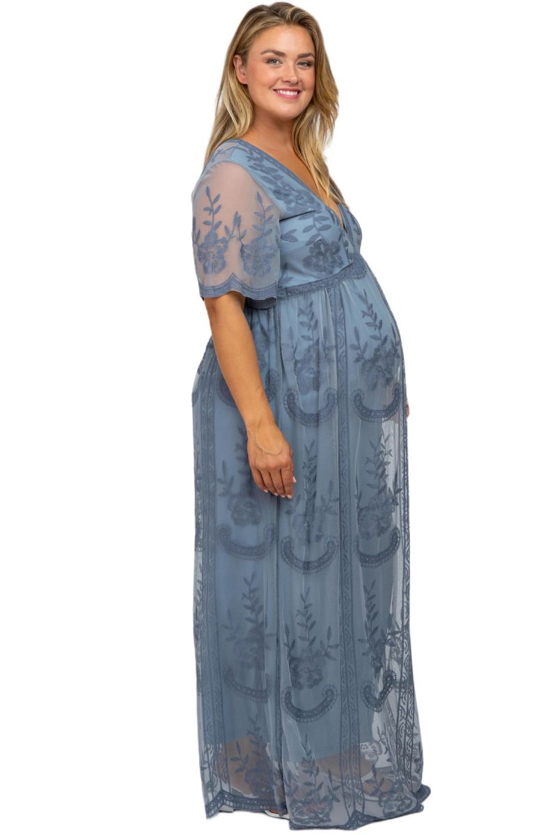 Plus Size Lace Mesh Overlay Maxi Dress