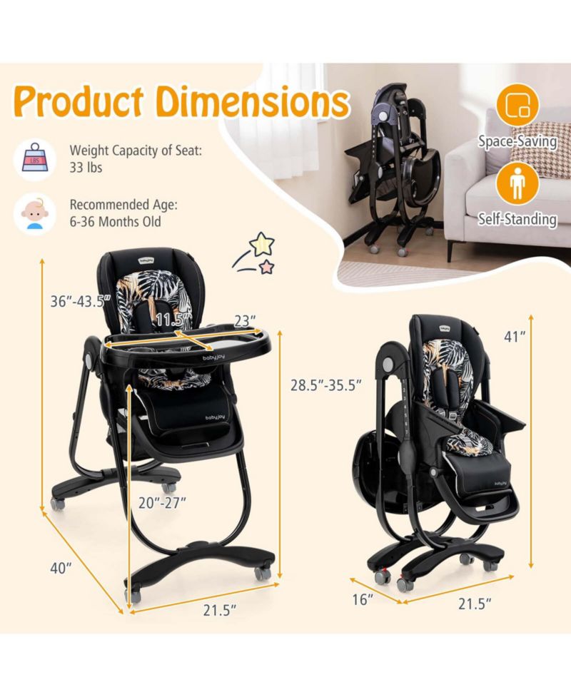Highchair for Babies and Toddlers with Rolling Wheels Adjustable Height Footrest