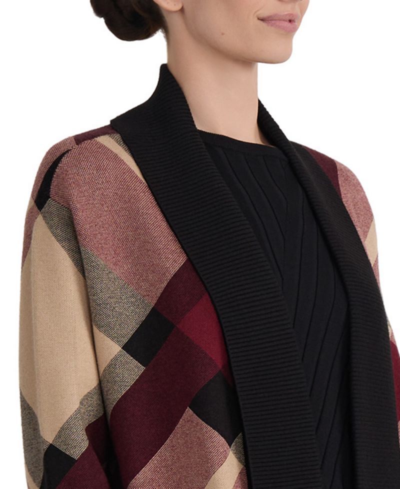 Plus Size Plaid Turnback Collar Cardigan