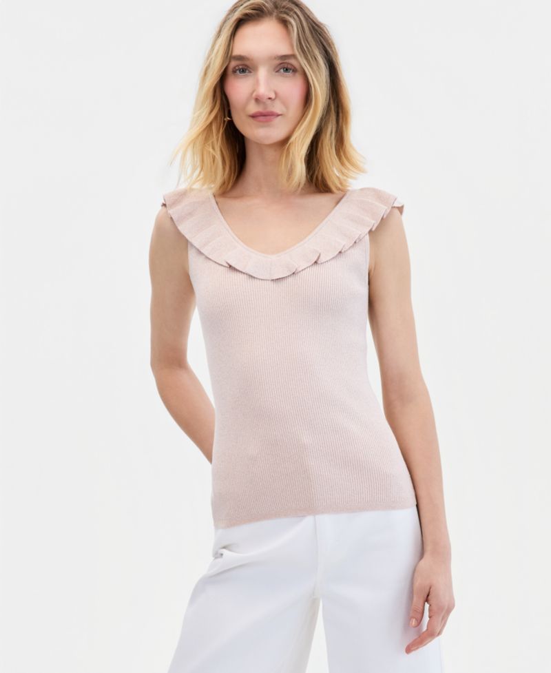 Women's Ruffle-Trim Metallic Sweater Tank