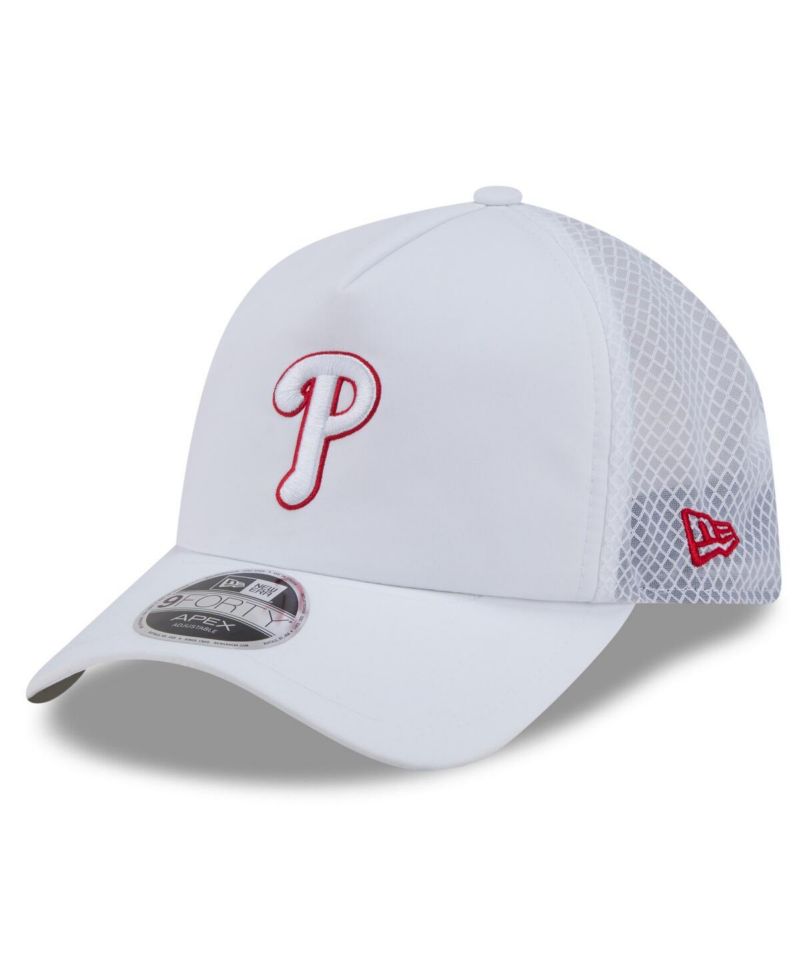 Men's White Philadelphia Phillies 2026 Batting Practice Apex 9FORTY Adjustable Trucker Hat