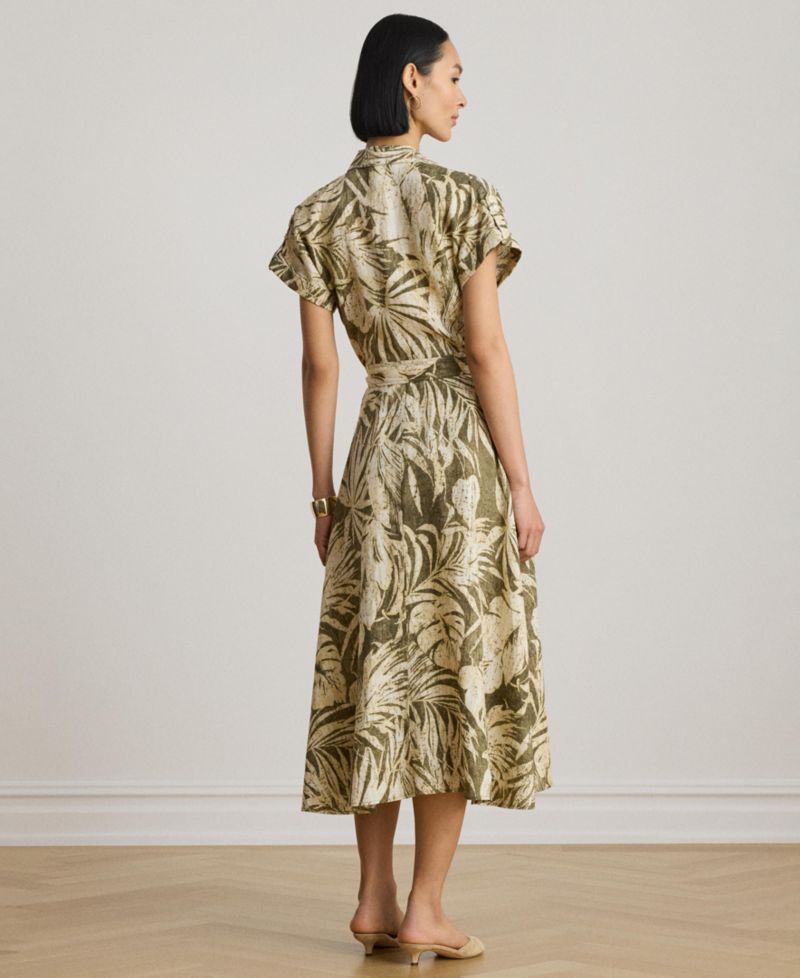 Women's Palm-Frond-Print Camp Collar Shirt-Dress