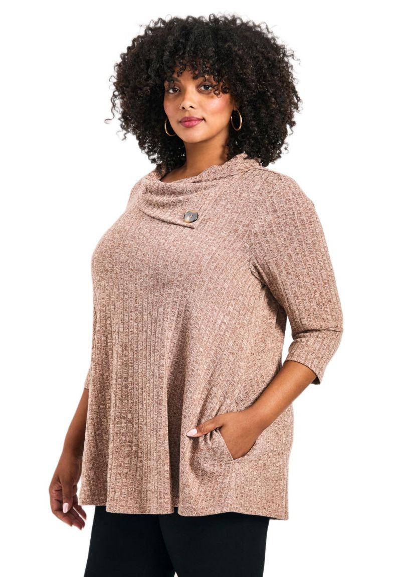 Plus Size Miley Rib Hacci Button Women's Tunic