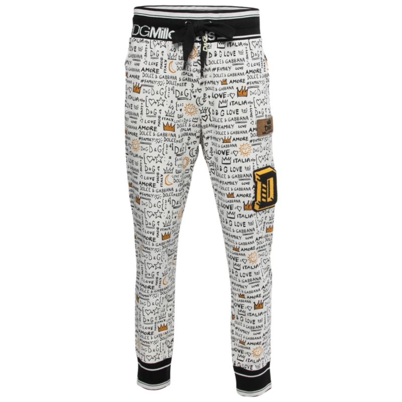 Women's White Printed Cotton Knit Joggers
