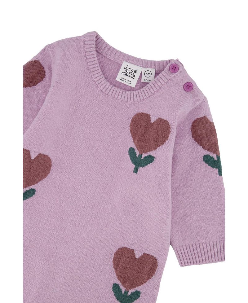 Baby Girl 3M TO 24M Knitted Intarsia Romper Lilac