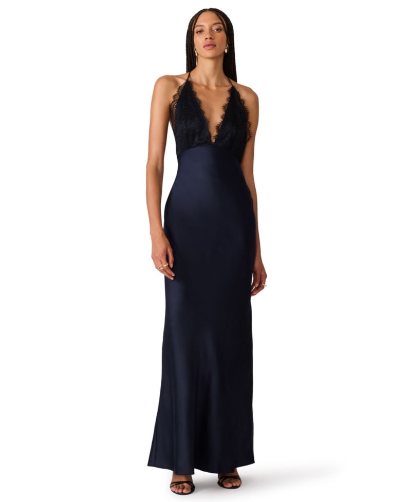 Women's Lace Satin V-Neck Dress