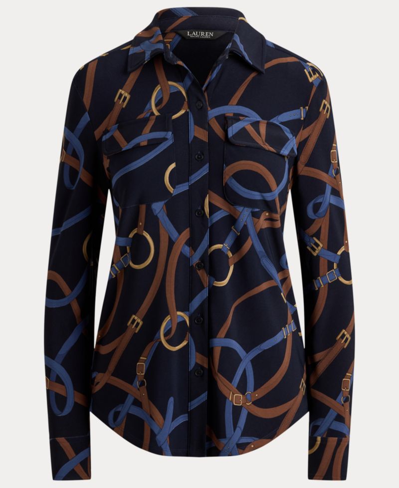 Women's Belting-Print Stretch Jersey Shirt