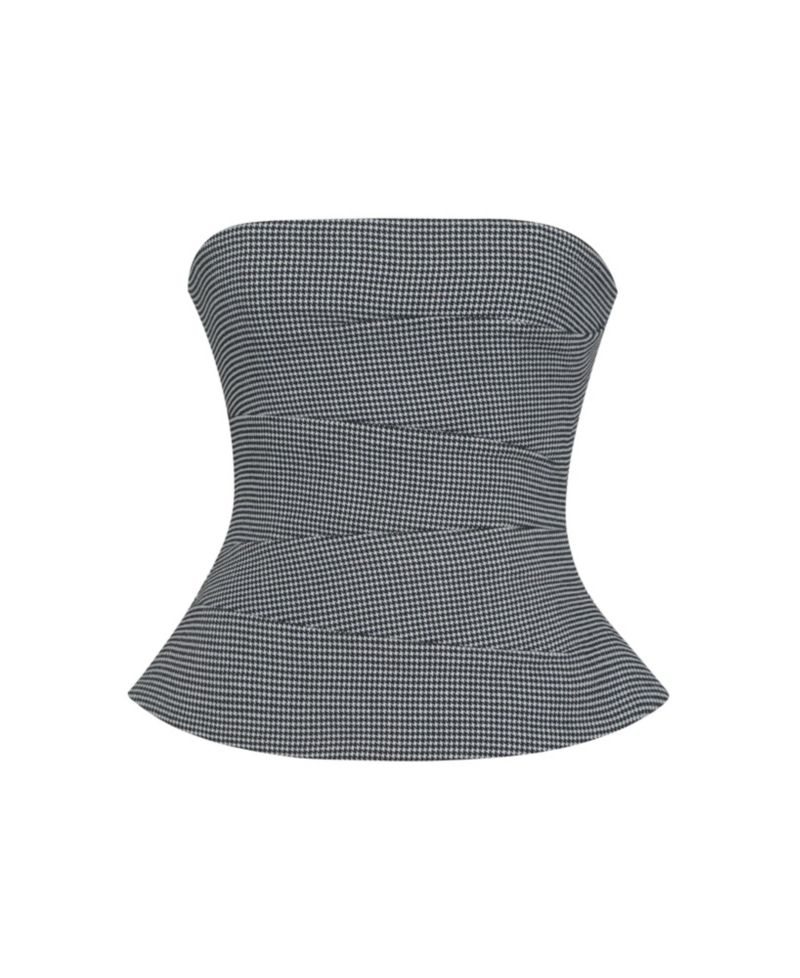 Women's Ulla Micro-Houndstooth Strapless Peplum Top
