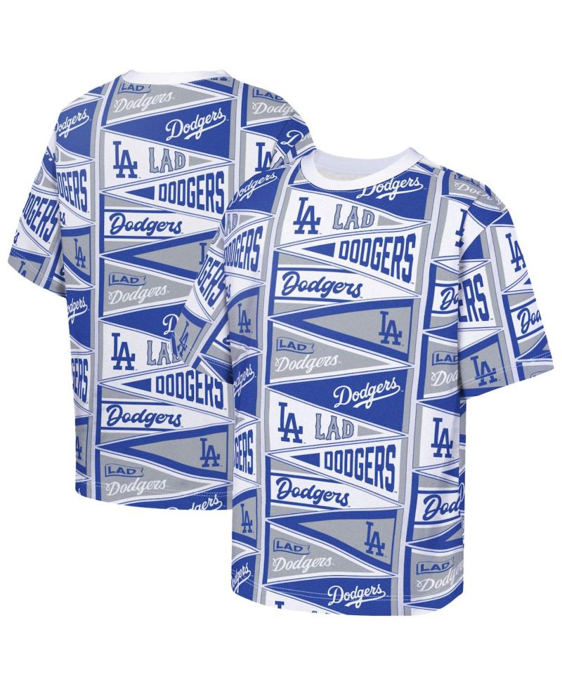 Big Boys and Girls Blue Los Angeles Dodgers All-Over Pennant T-Shirt
