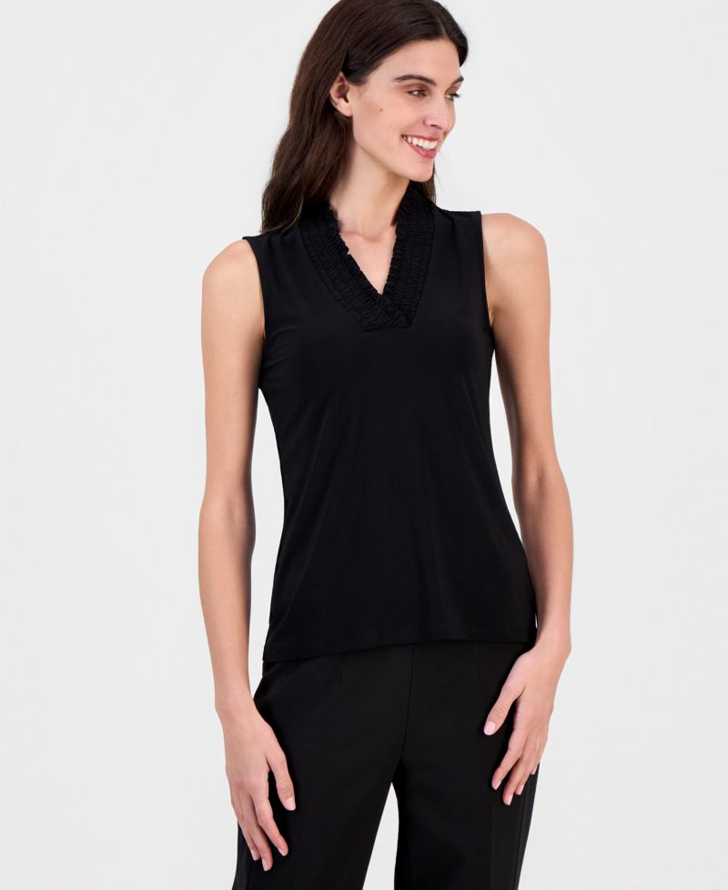 Women's Sleeveless Smocked V-Neck Top
