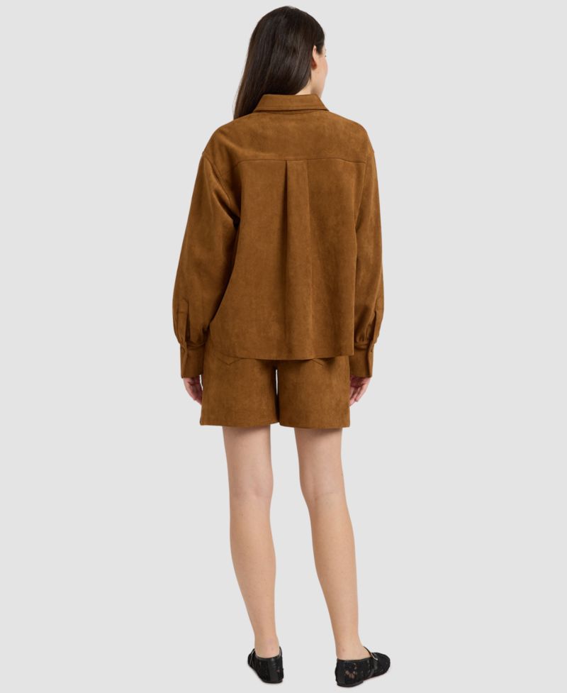 Women's Yumi Suede Mid-Rise Pleated Shorts, 6-1/4" Inseam