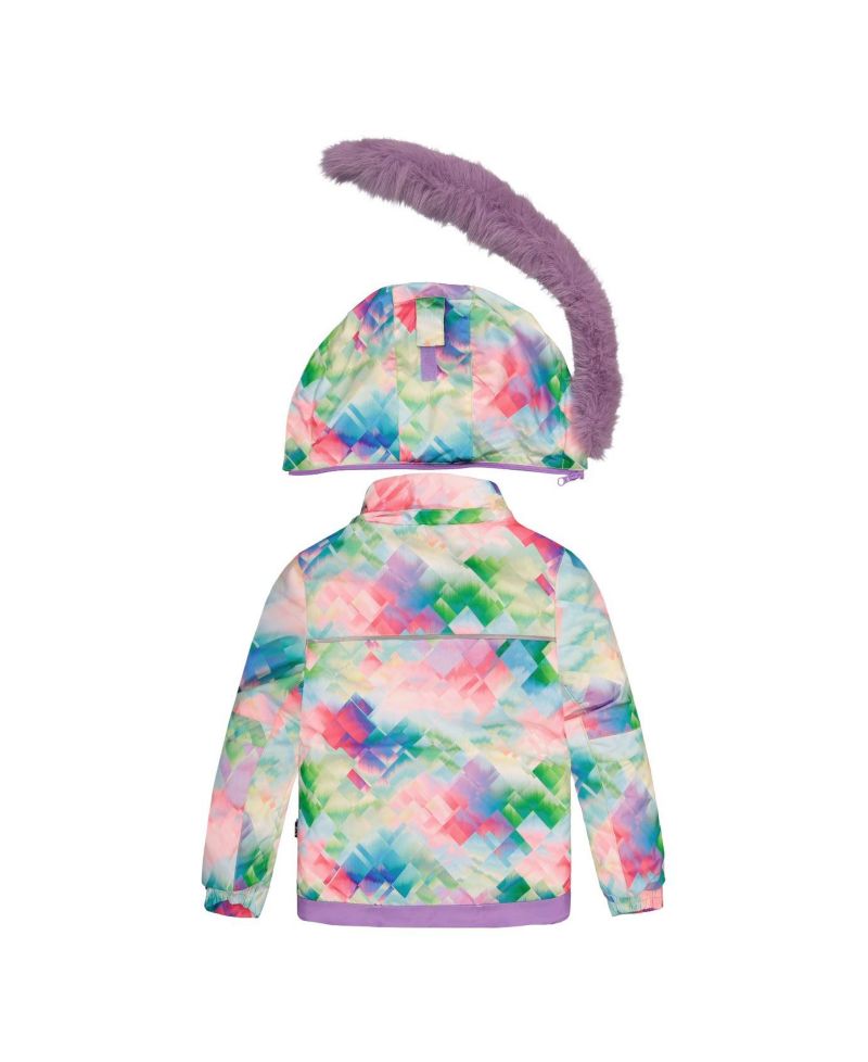 Big Girls Girl(6-14) Two Piece Play Snowsuit Multicolored with A Diamond Pattern with Turquoise and Purple Pants