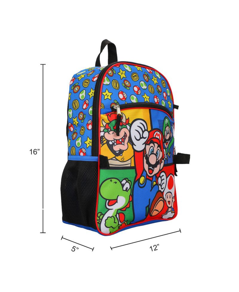 Bros Characters and Power Ups 16 Inch Youth 5 Piece Backpack Set