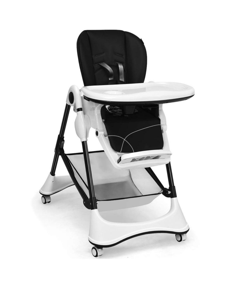 A Shaped Baby High Chair with Lockable Wheels