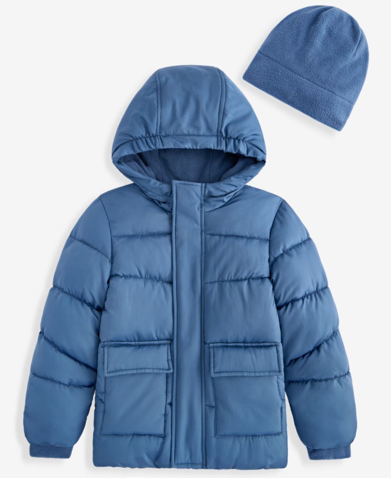 Boys' 2T-5T Solid Quilted Puffer Coat and Fleece Hat (while supplies last)