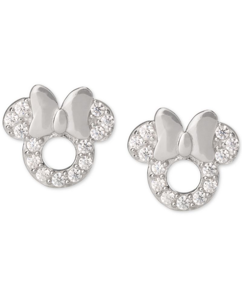 Children's Cubic Zirconia Minnie Mouse Stud Earrings in Sterling Silver