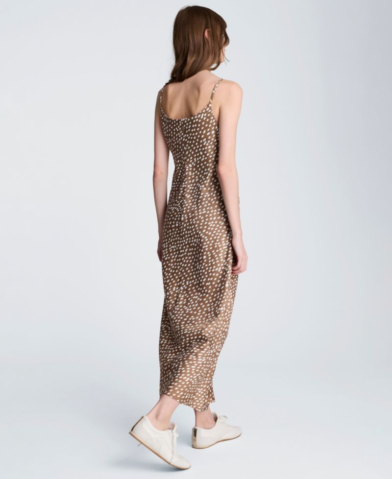 Women's Satin Dot Print Cowl Neck Slip Midi Dress