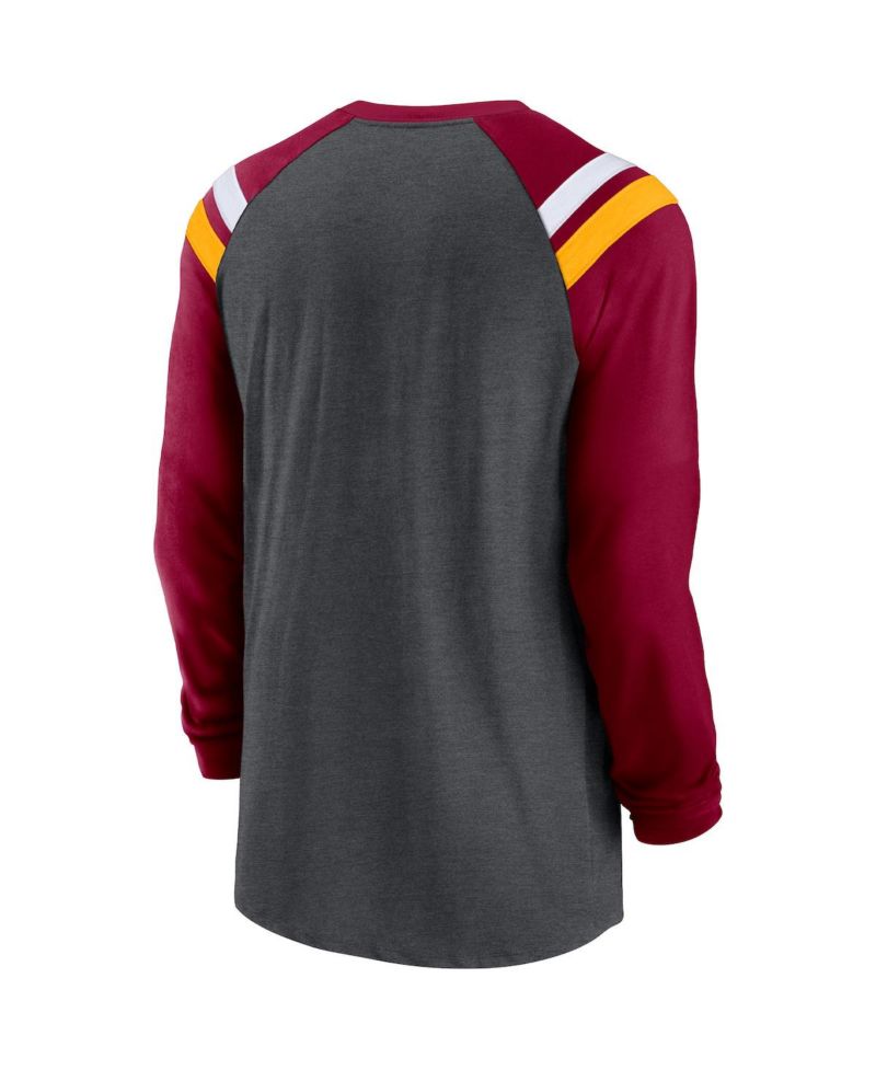 Men's Heathered Charcoal, Burgundy Washington Commanders Tri-Blend Raglan Athletic Long Sleeve Fashion T-shirt