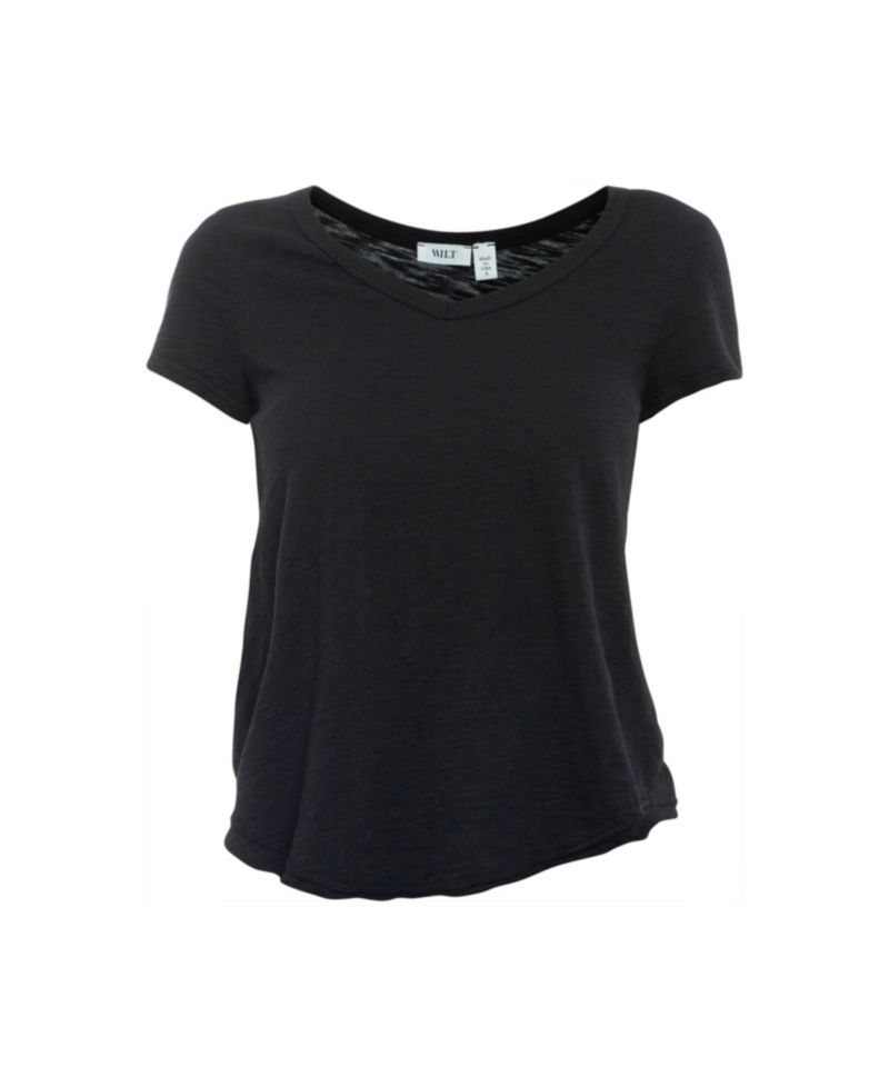Women's Clothing Short Sleeve Shrunken V-Neck Shirttail Tee