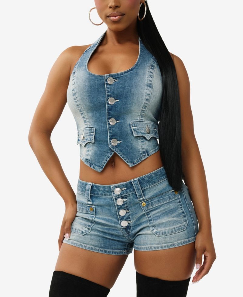 Women's Scoop Neck Denim Vest Corset Top