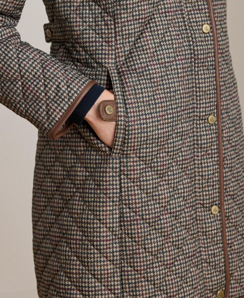 Petite Hooded Quilted Faux-Suede-Trim Coat
