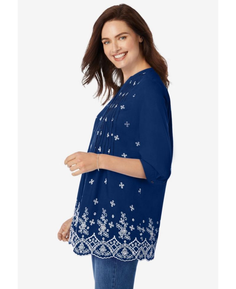 Plus Size Within Embroidered Pintuck Tunic