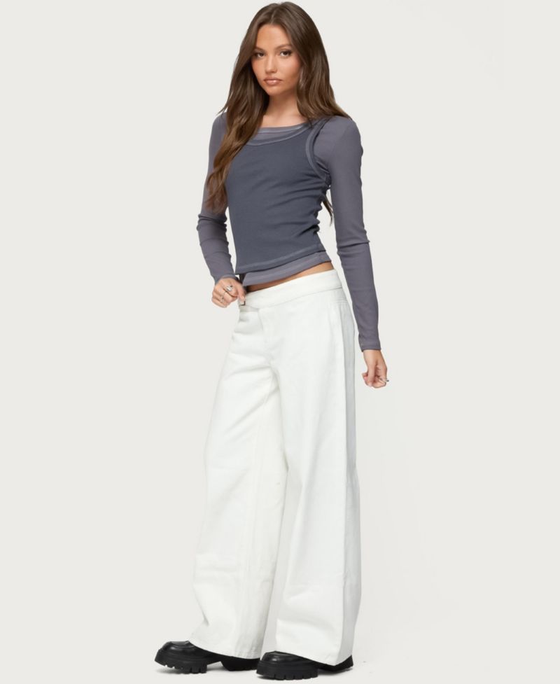 Womens Zane Contrast Layered Long Sleeve Top