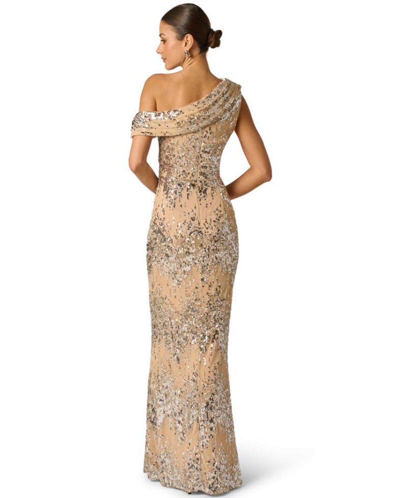 Women's Draped Sequin One-Shoulder Ball Gown