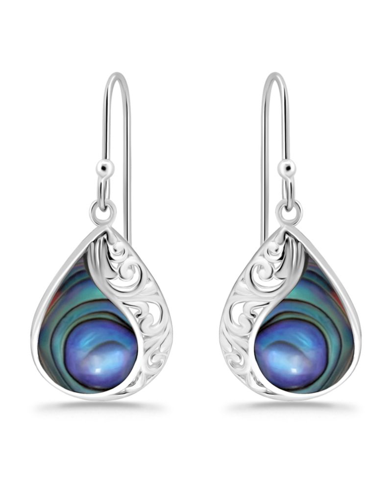 Abalone or Pink Shell Inlay Teardrop Filigree Fishhook Earrings
