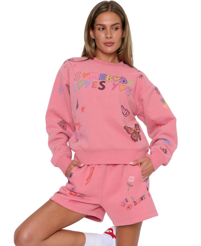 Juniors' Somebody Loves You Graphic Long-Sleeve Cotton-Blend Sweatshirt