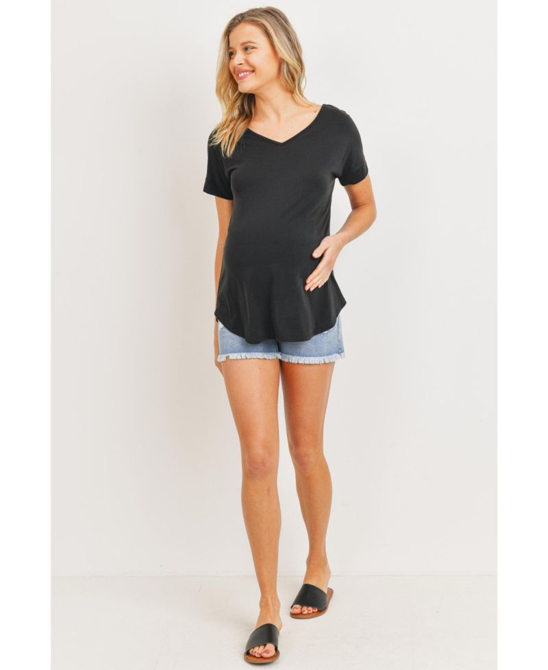 Maternity Short Sleeve V Neck Top with Back Strap Detail