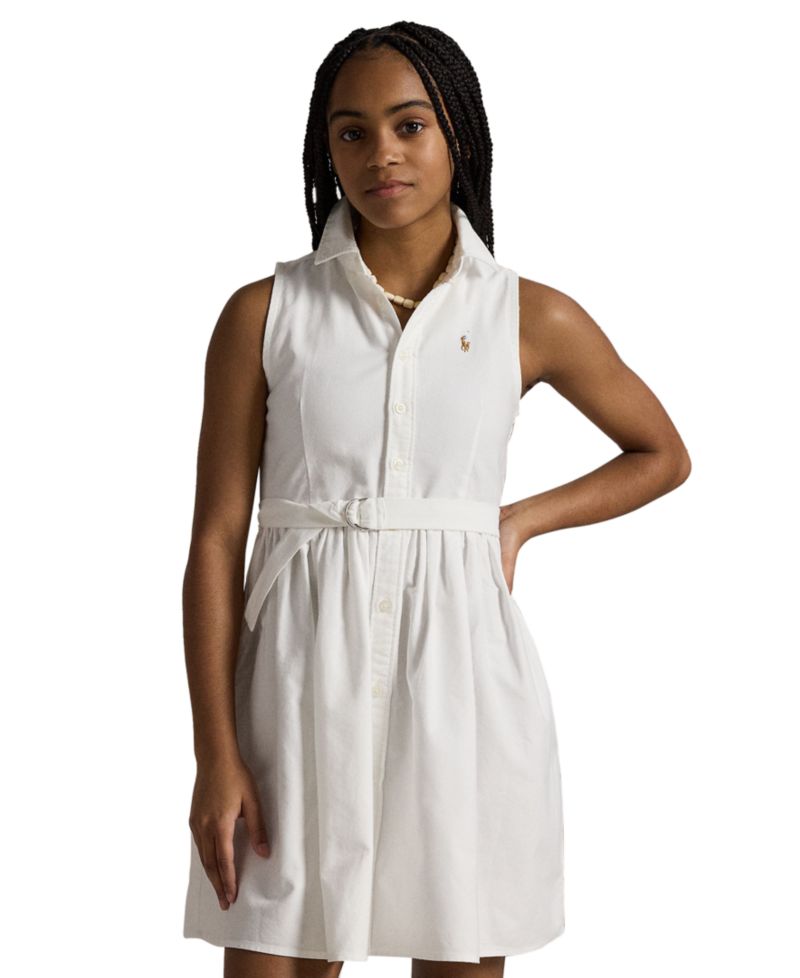 Girls' 7-16 Belted Cotton Oxford Shirtdress