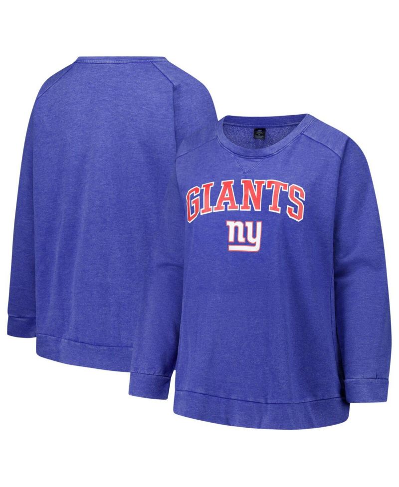 Women's Royal New York Giants Plus Size Acid Wash Raglan Sweatshirt