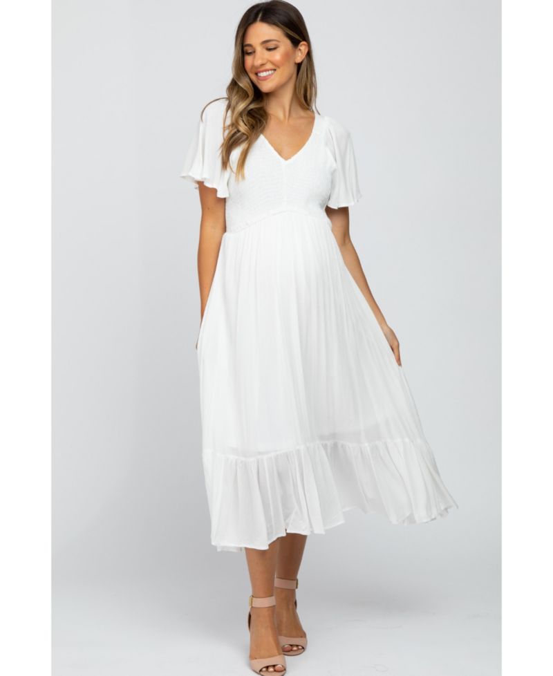Women's Mauve Smocked V-Neck Midi Dress