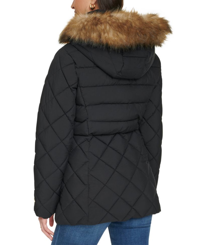Women's Bibbed Faux-Fur-Trim Hooded Puffer Coat