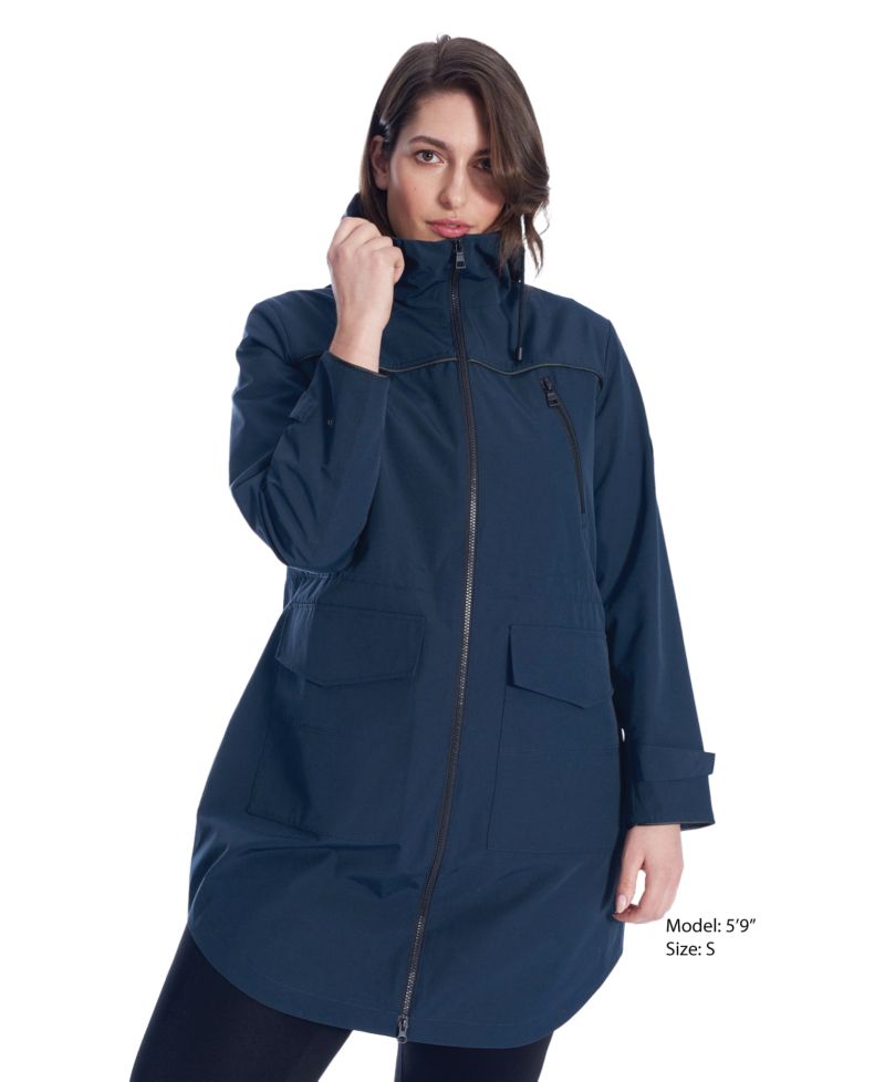 WOMEN'S PLUS SIZE RAIN - WEATHER RESISTANT RAINCOAT WITH DRAWSTRING HOOD