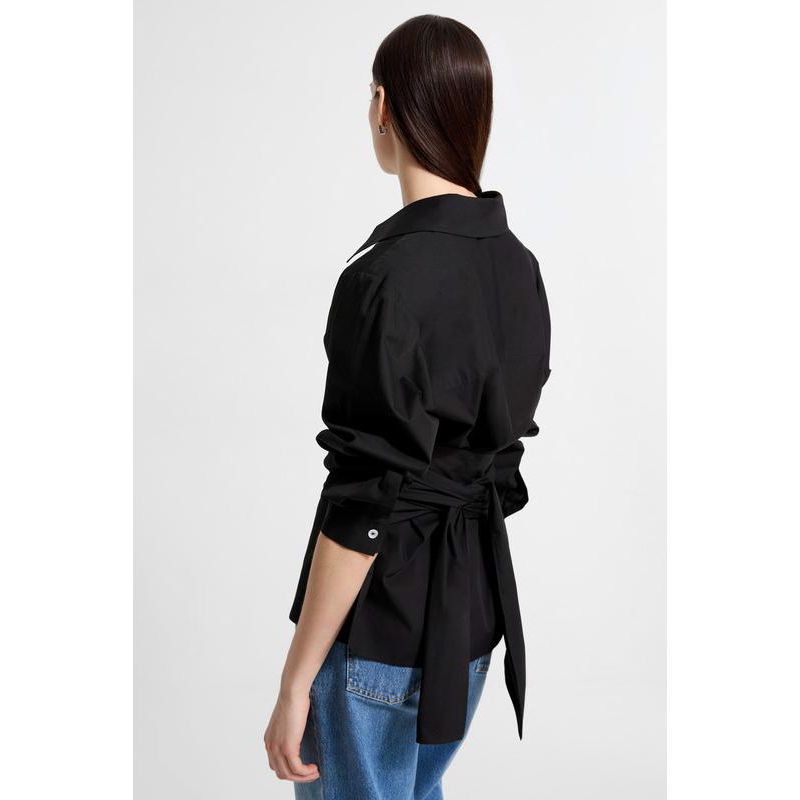 Women's Ellory Relaxed Cotton Poplin Shirt with Tie Waist and Side Slits