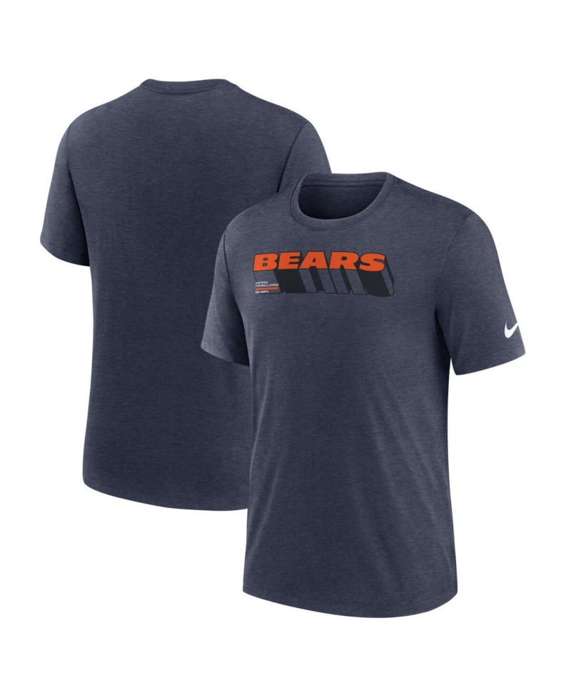 Men's Heather Navy Chicago Bears Long Pass Tri-Blend T-Shirt