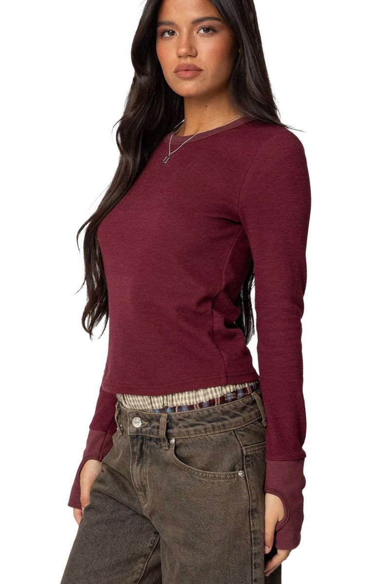 Women's Waffle Long Sleeve T Shirt