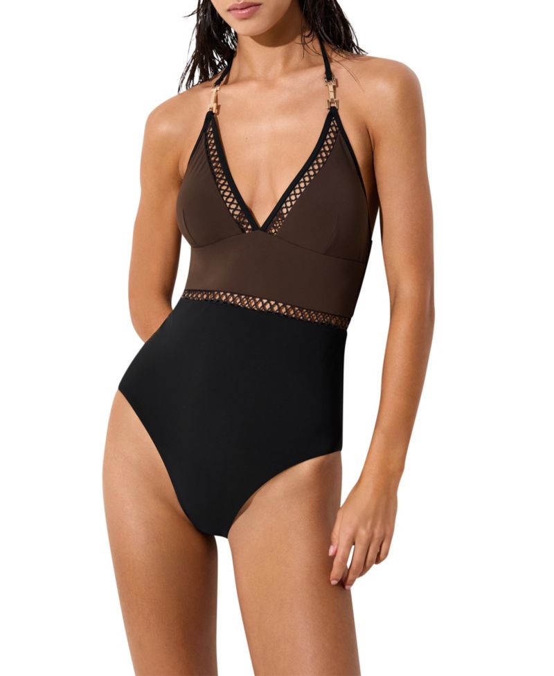 Women's Ray Halter Plunging-Neckline Tummy-Control One-Piece Swimsuit